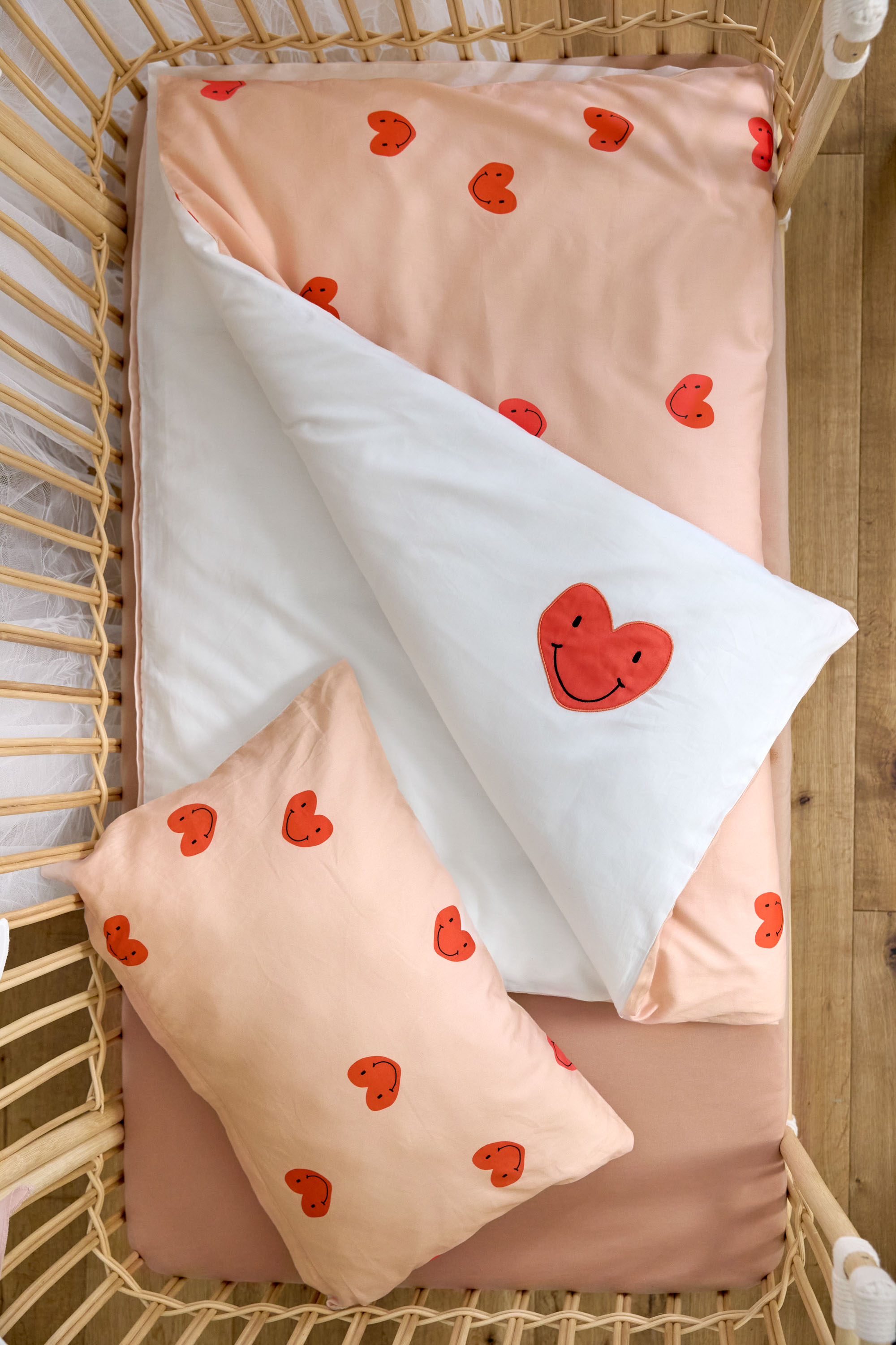 Bettwäsche Set Kinder - Bio Baumwolle, Herzen, Rosa Milky