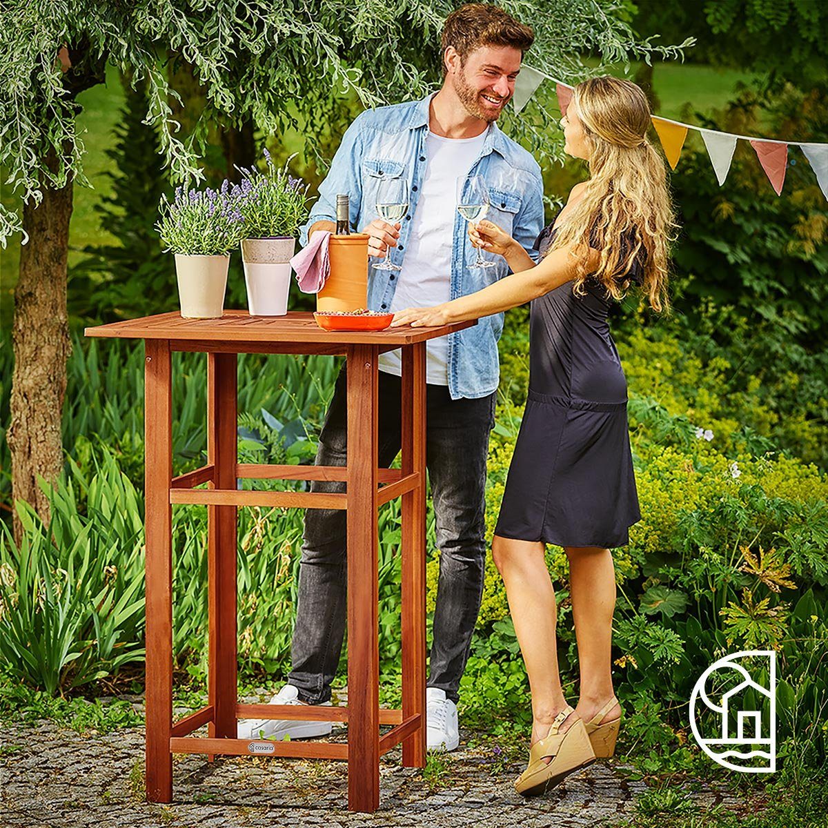 Casaria Stehtisch Akazie (1-St), Holz 110cm Hoch 75x75 cm Eckig Indoor Outdoor Bistrotisch Biertisch