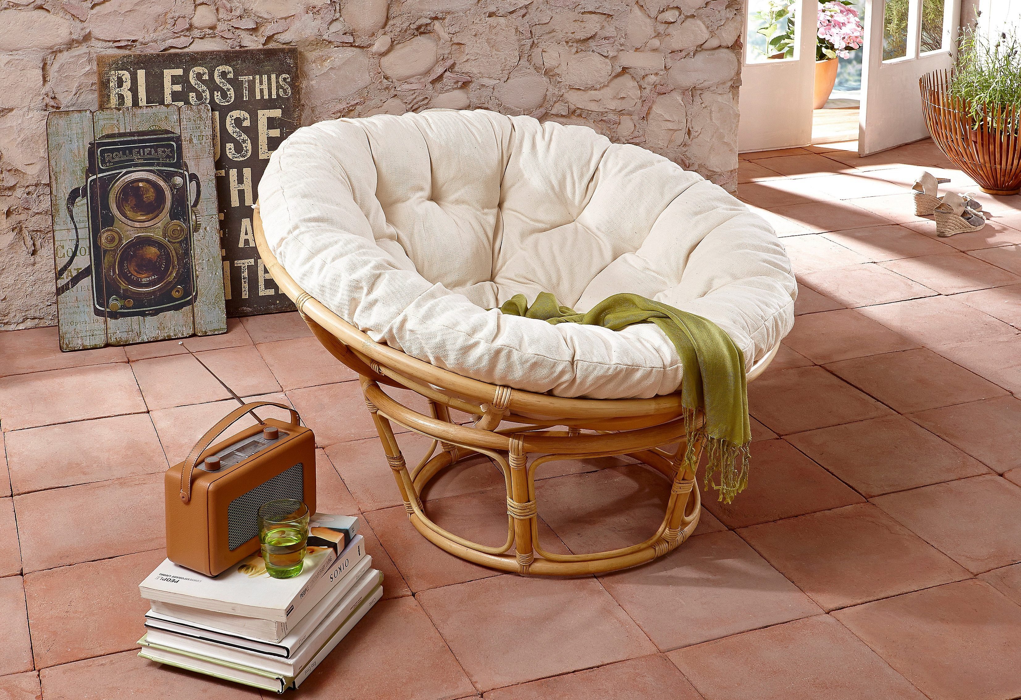 Home affaire Rattanstuhl Papasansessel, aus geflochtenem Rattan, in verschiedenen Größen (80-110 cm)
