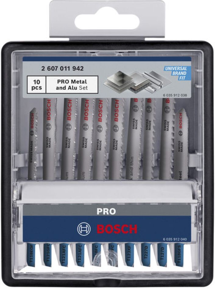 Bosch Blauw Accessoires 2607011942 PRO Metal en Alu Decoupeerzaagbladenset 92 mm in Robustline cassette 10-delig