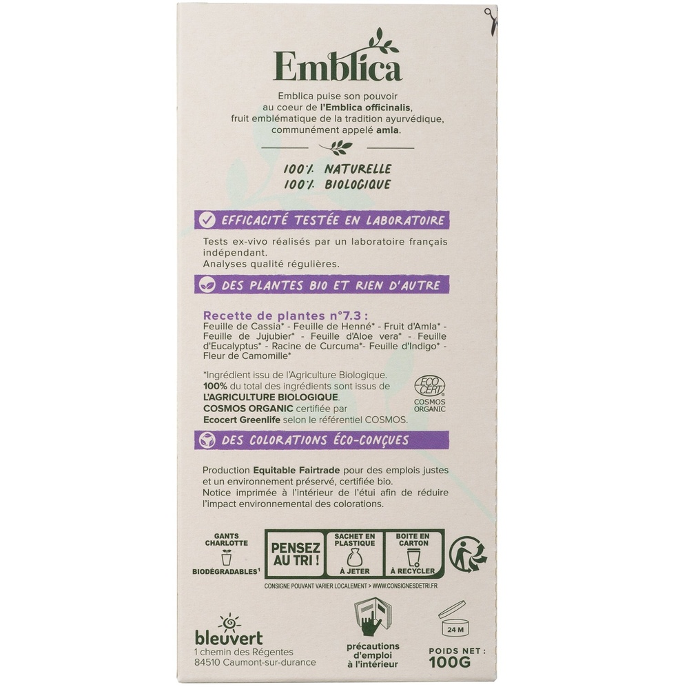 emblica Coloration végétale Blond ambré 7.3, 100g Colorations
