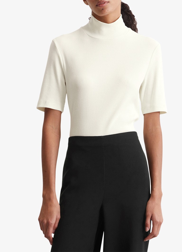 Marc O'Polo T-shirt with ribbed structure and turtleneck