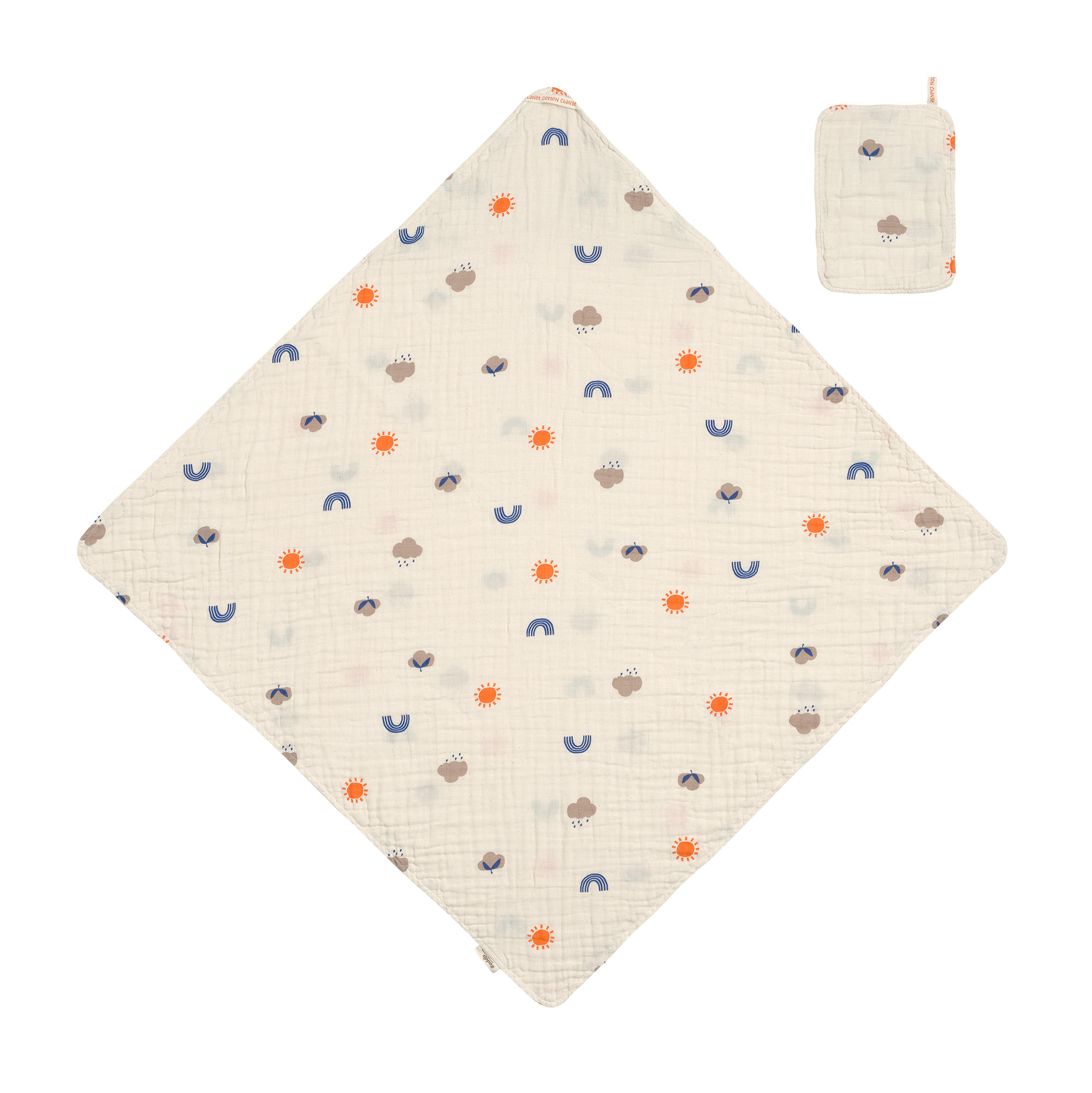 Musselin Set (Kapuzenhandtuch + Waschhandschuhe) - Nature, Beige