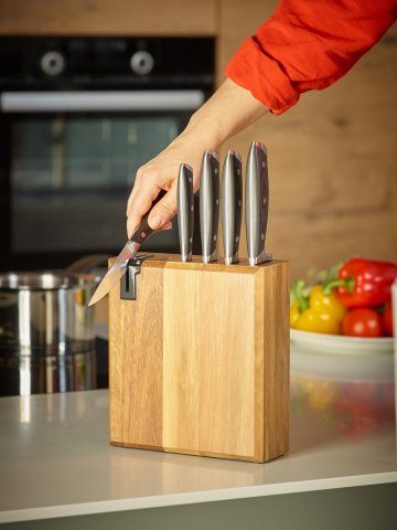 ECHTWERK Messerblock (6tlg), Küchenmesser-Set aus Akazienholz, Inkl. Integriertem Messerschärfer