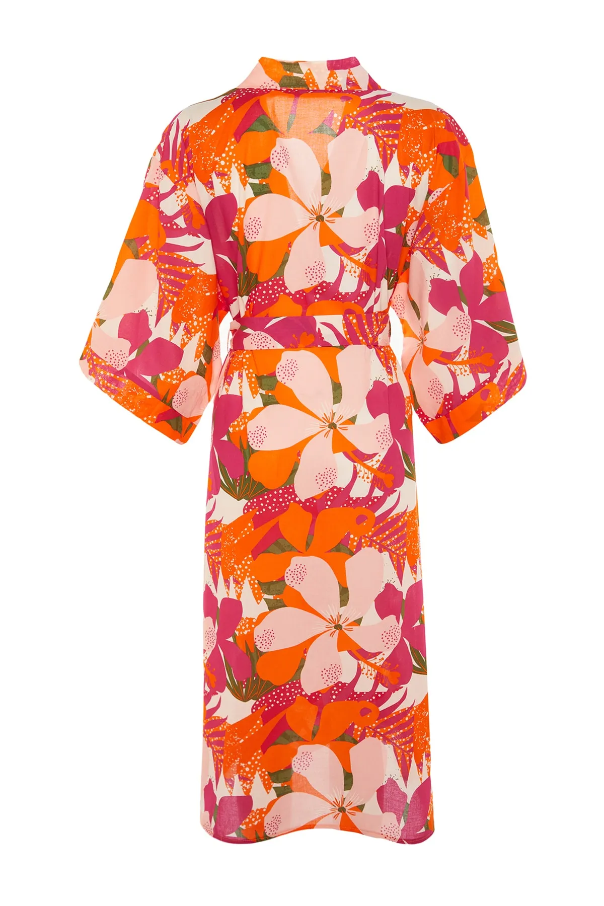 Trendyol Collection  Maxi-Kimono und Kaftan aus 100 % gewebter Baumwolle mit Blumenmuster und Gürtel TBESS22KM0030