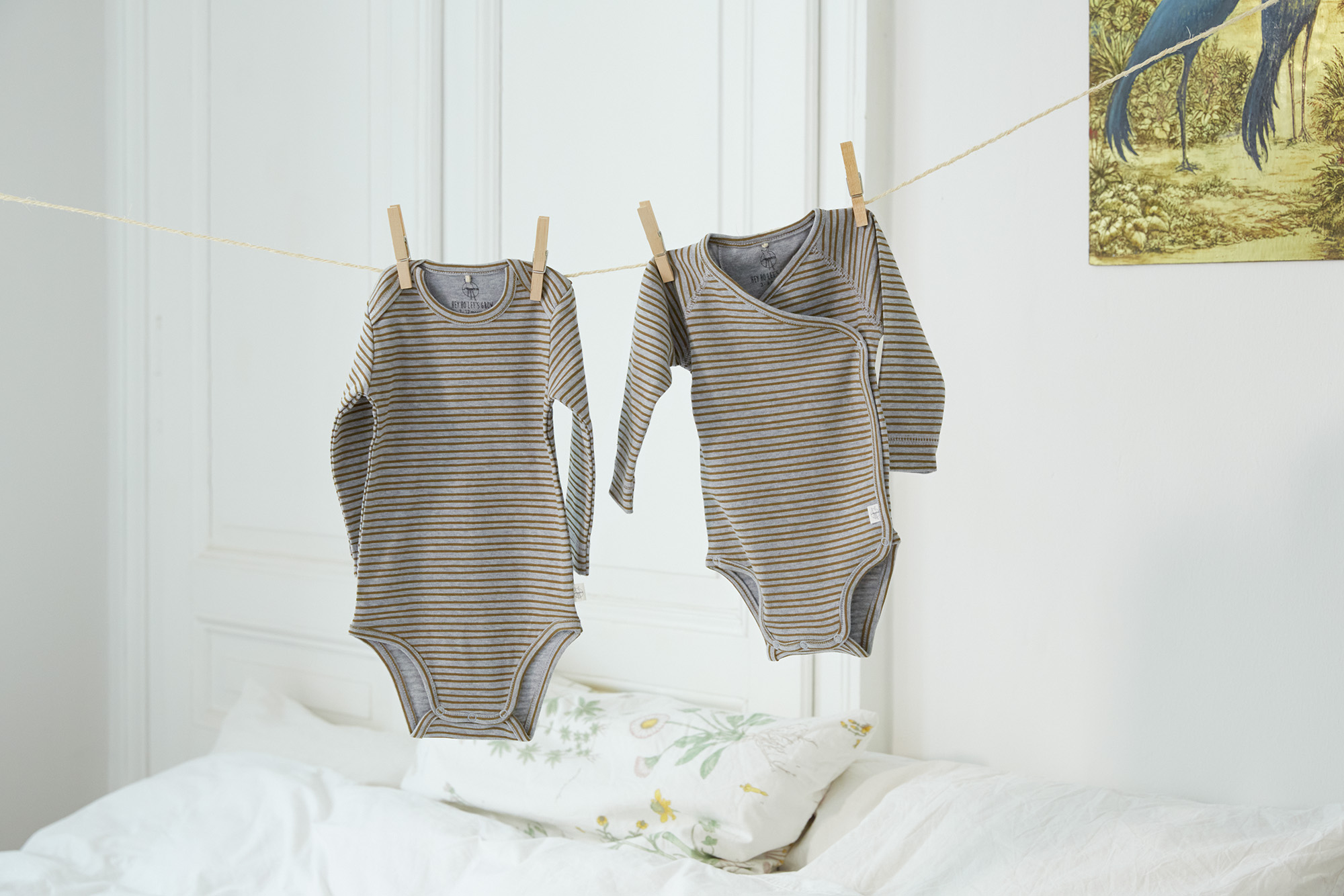 Baby Wickelbody langarm - Bio Baumwolle, Streifen, Grau meliert