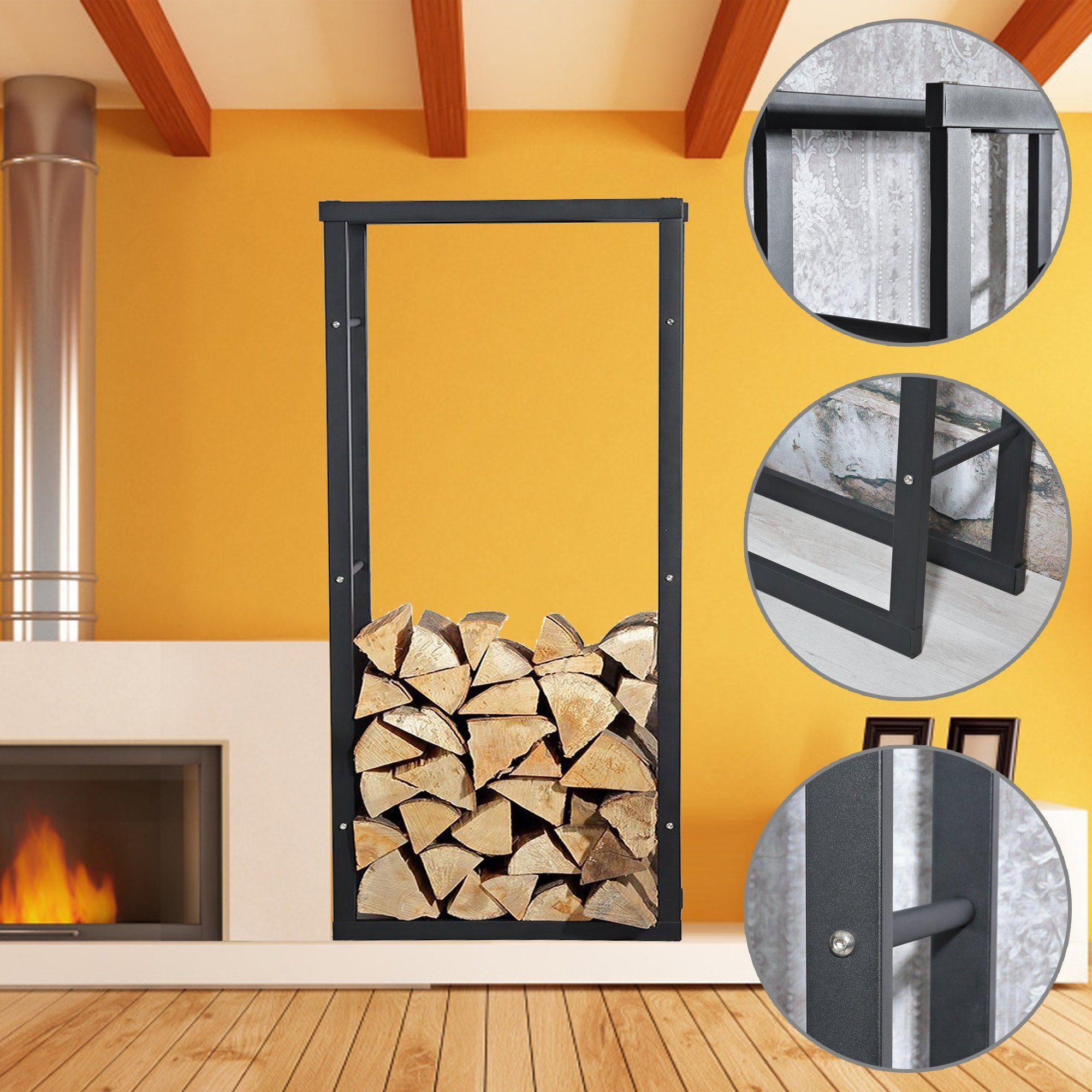 Melko Kaminholzregal Holzregal Kaminholzablage Kaminholzständer Anti-Kipp-Beschlag, BxTxH:60x25x100 cm, (Stück), Pulverbeschichtet