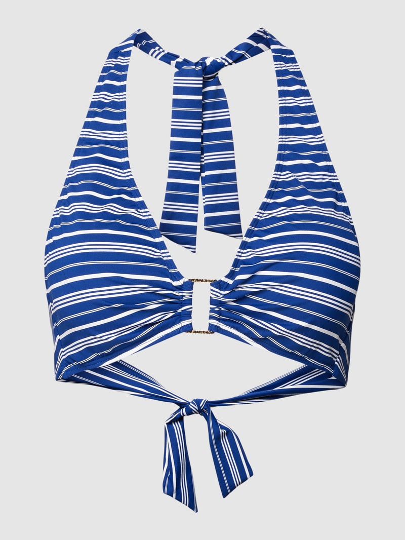 Bikini-Oberteil mit Streifenmuster Modell 'RING FRONT HALTER' in blau