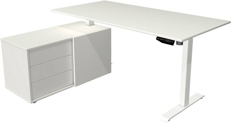 Kerkmann 10215910 Move 1 Elektrisch Höhenverstellbar Sitz-Stehschreibtisch Rechteckig Melamin;Stahl Weiß T-Fuß 3 Schübe 1.650 x 1.350 x 1.230 mm