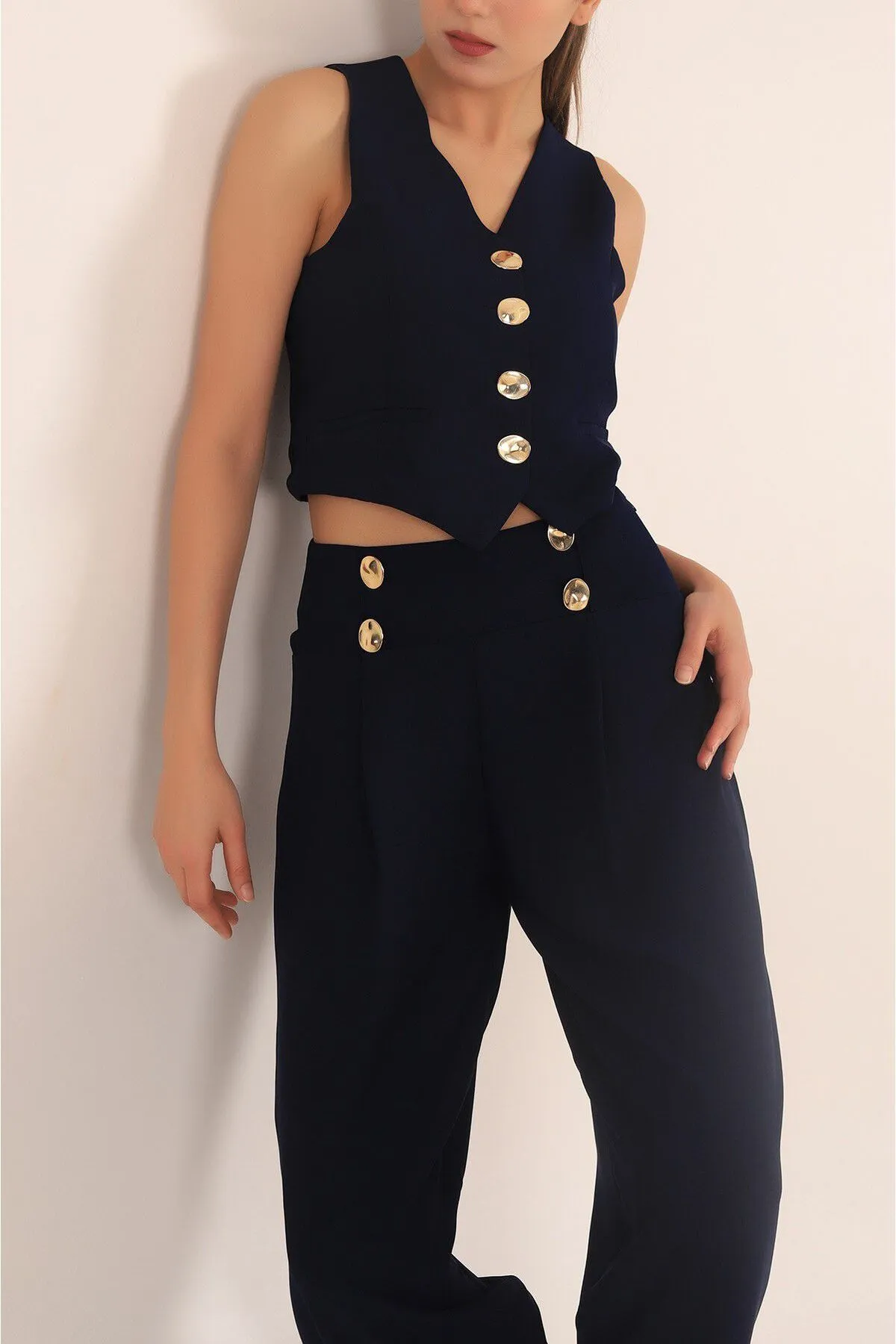 Laluvia  Marineblaues Weste-Hosen-Set