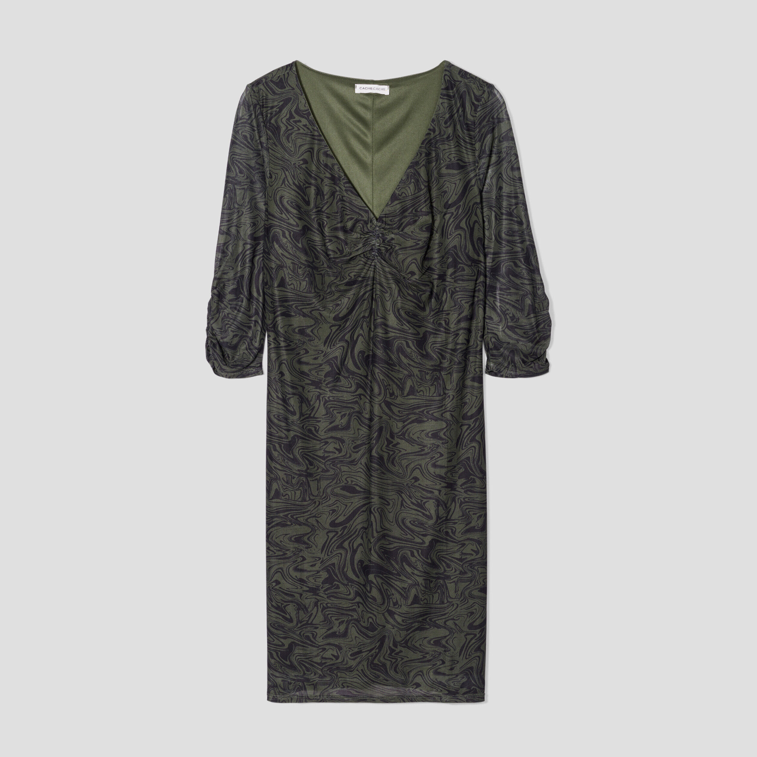 Robe droite manches 3/4 vert kaki femme | Cache Cache