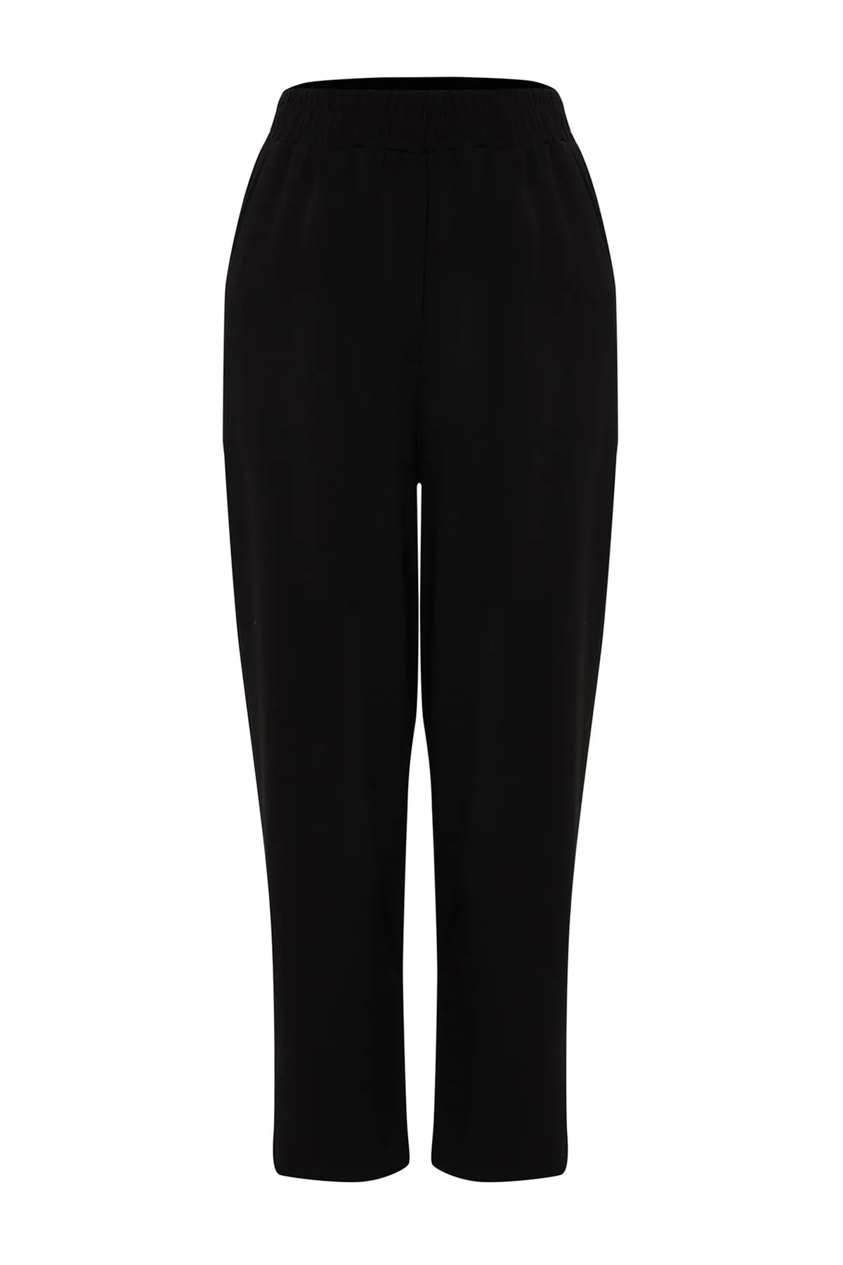 Trendyol Modest  X Kevser Sarıoğlu Schwarze gewebte Hose mit elastischem Bund TCLSS23TP00003