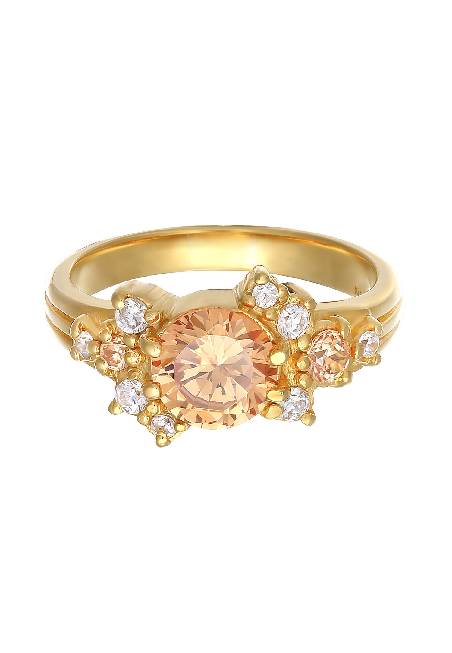 Anello da cocktail da donna Elli PREMIUM con zirconi cubici in argento sterling 925 placcato oro