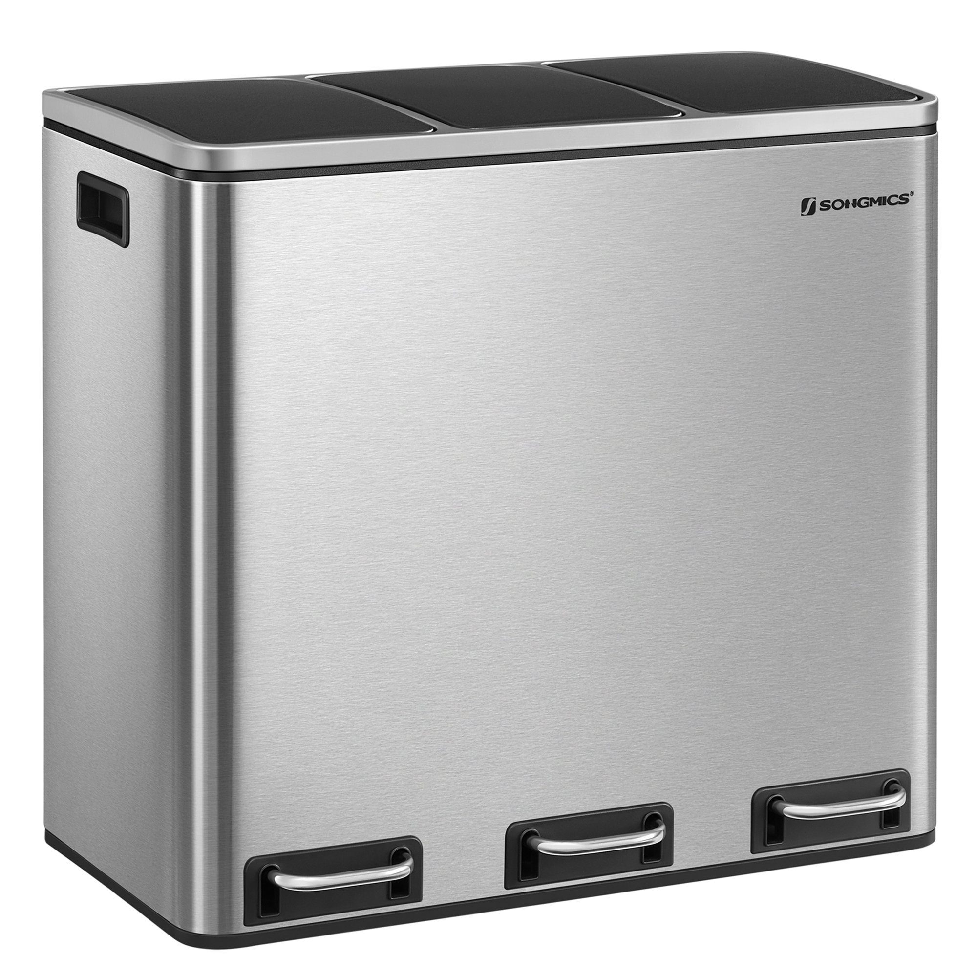 SONGMICS Mülleimer Mülltrennsystem, 3 x 18 L, ergonomisch, 3 Fächer, Küche