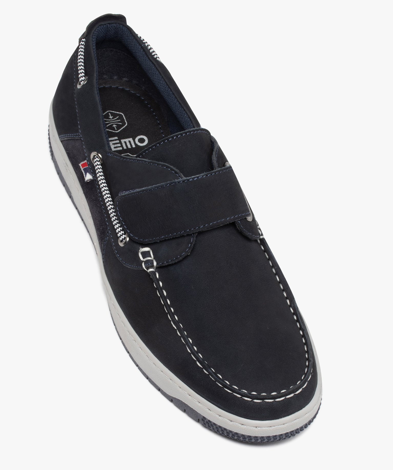 Chaussures bateau homme dessus cuir retourné uni marine | GEMO