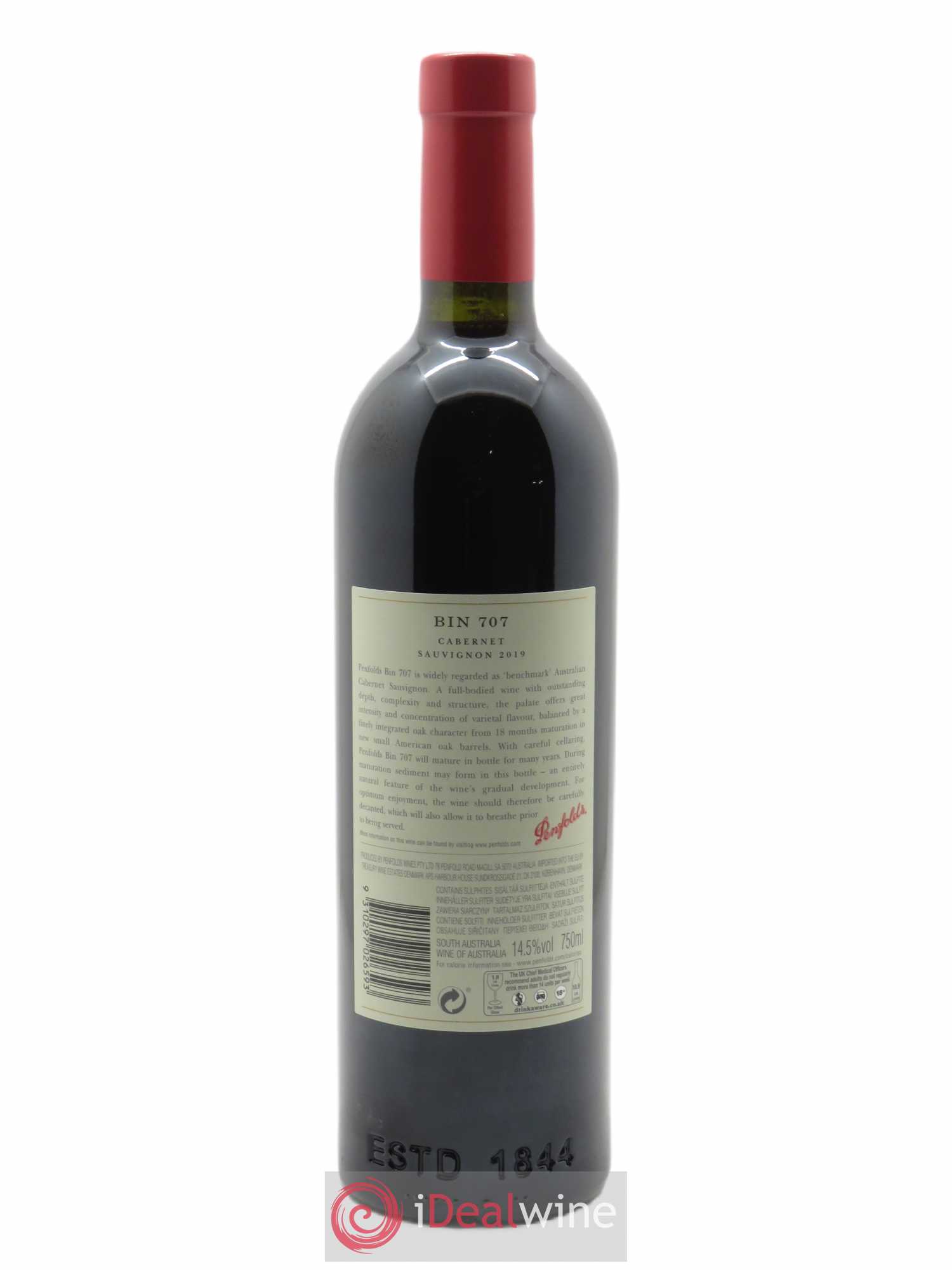 South Australia Penfolds Wines Bin 707 Cabernet Sauvignon  2019 - Lot de 1 Bouteille