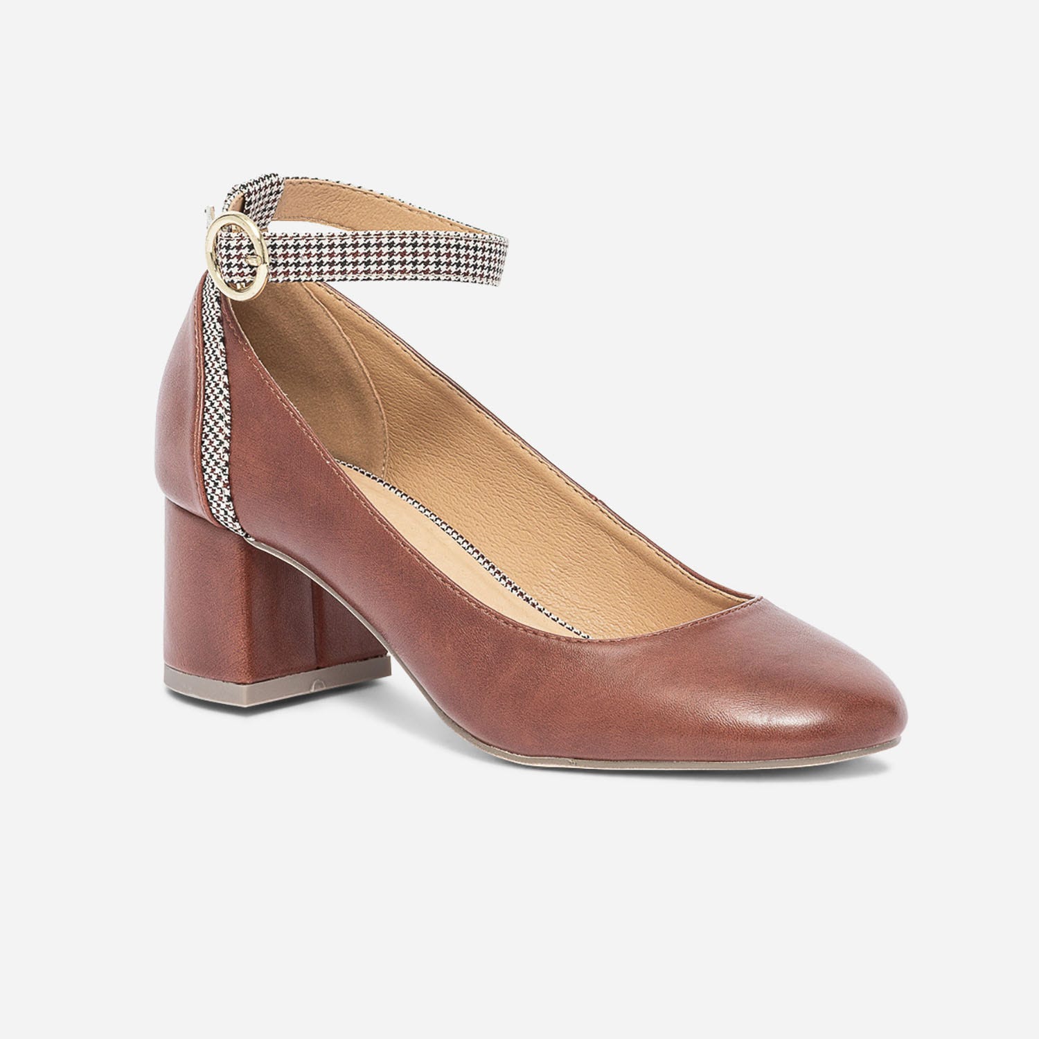 Babies cognac avec détails pied-de-poule