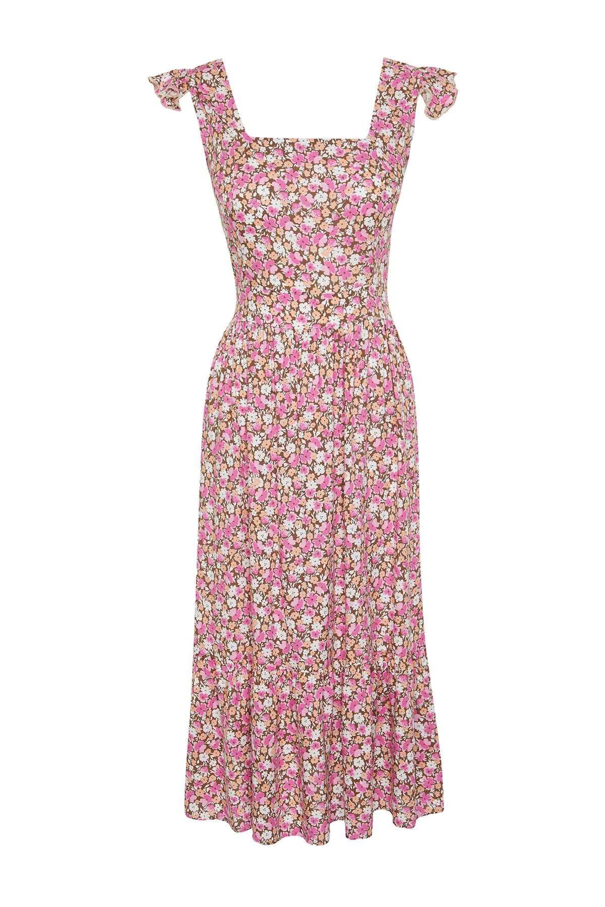 Trendyol Collection  Lila gemustertes Viskose-Webkleid mit quadratischem Kragen
