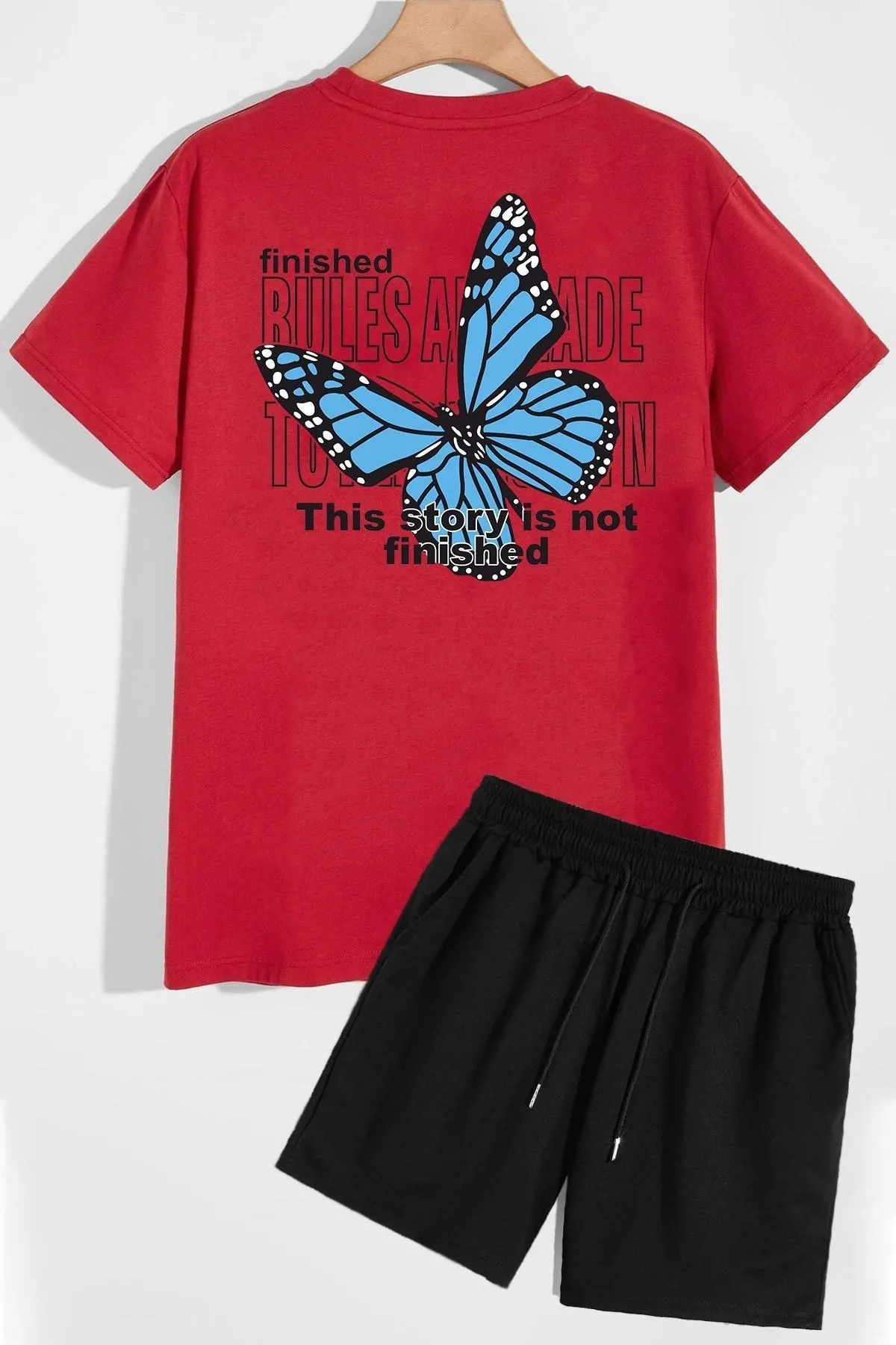 trendypassion  Shorts-T-Shirt-Trainingsanzug-Set mit Rückendruck