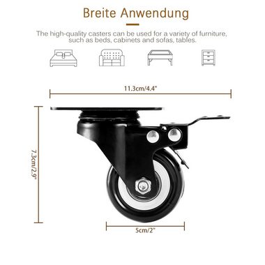 BlingBin Stuhlrolle Möbelrolle Schwenkrollen mit Bremse scharz, (4-St), Vier mit Bremse, Einer kann 40kg halten