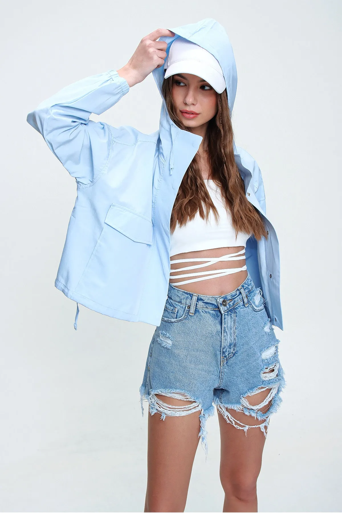 Trend Alaçatı Stili  Shorts - Blau - Hoher Bund