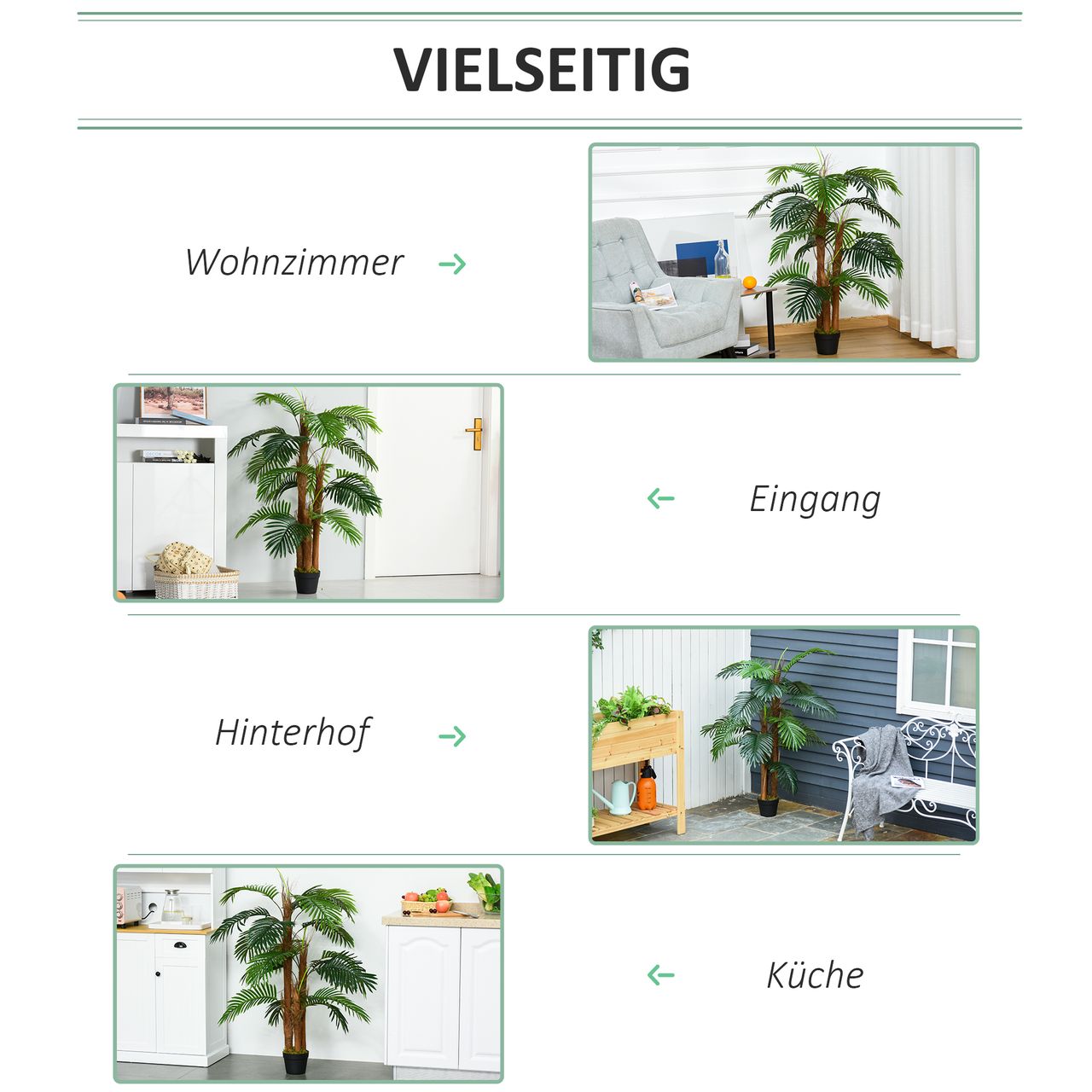 HOMCOM künstliche Pflanzen 120 cm künstlicher Palmen Palme Kunstpflanze Zimmerpflanze Dekopflanze Büropflanze Kunststofftopf für drinnen und draußen
