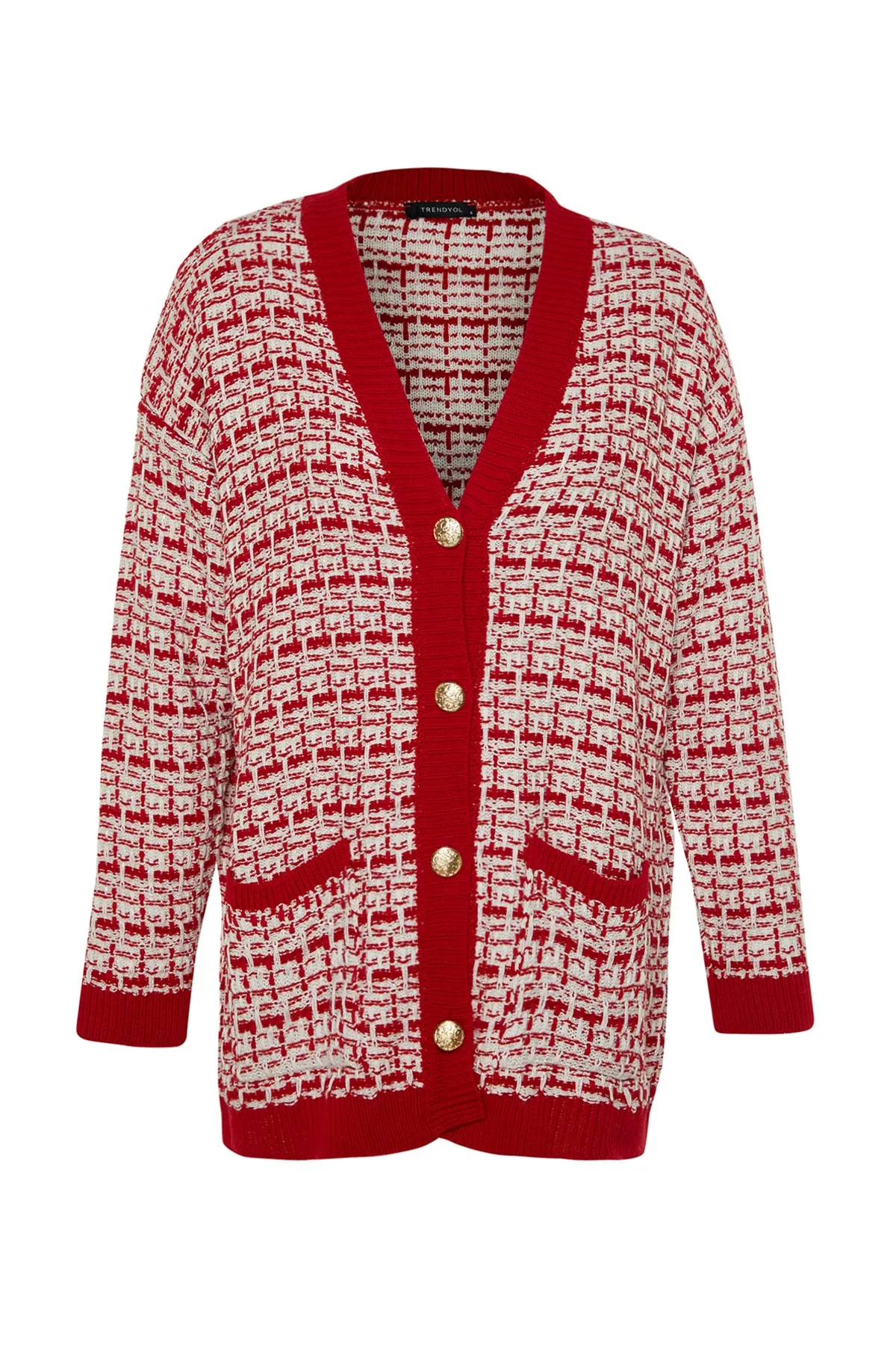 Trendyol Collection  Roter, weit geschnittener Strickcardigan in Tweed-Optik mit Glitzer TWOAW21HI0250