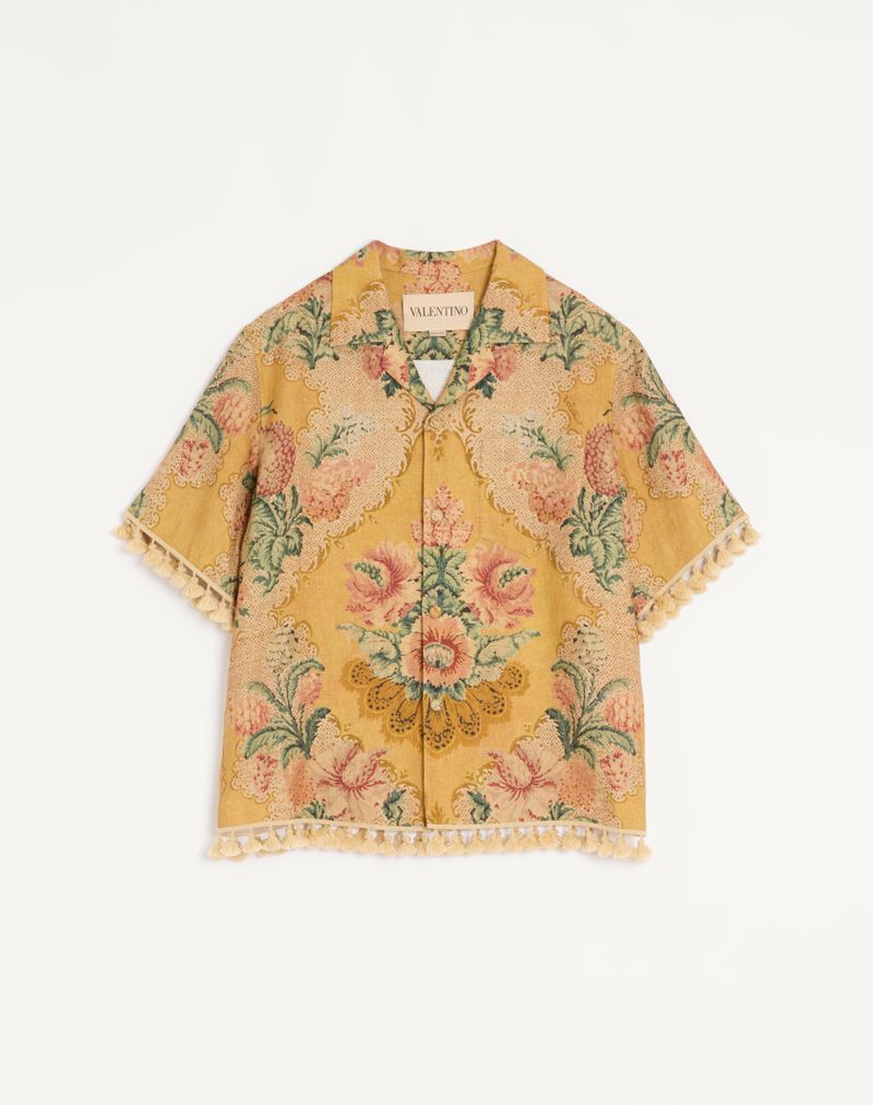 Camisa de boliche de linho com estampa Valentino Apres L'Hiver