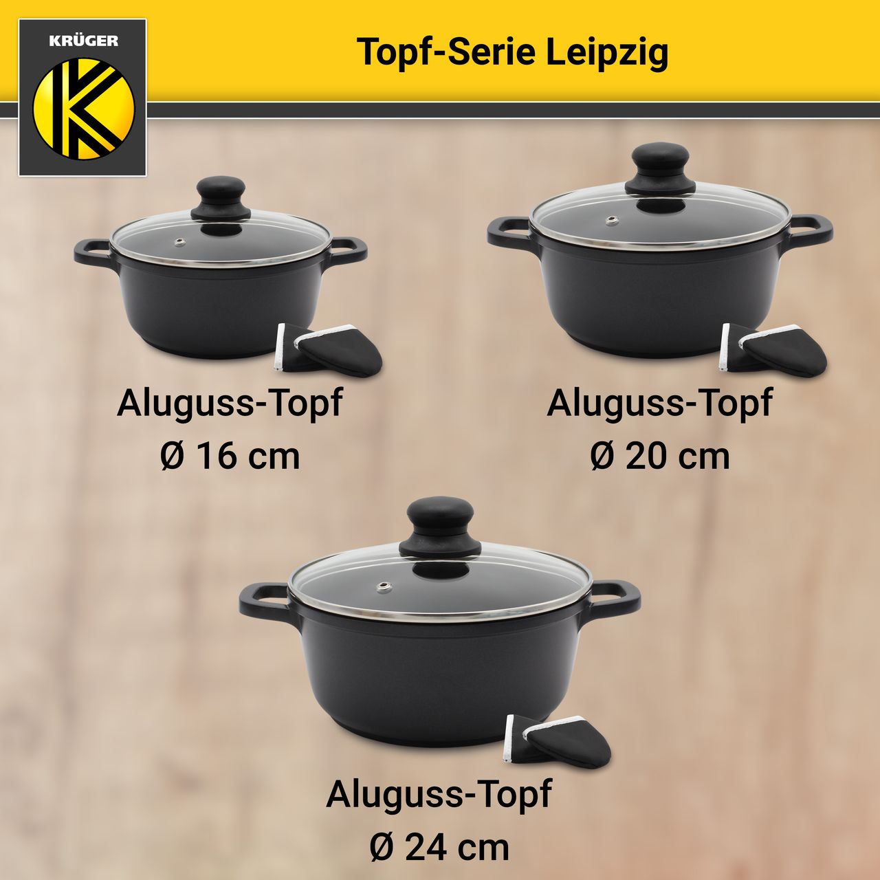 Karl Krüger Aluguss Fleischtopf LEIPZIG mit Deckel, 20 cm