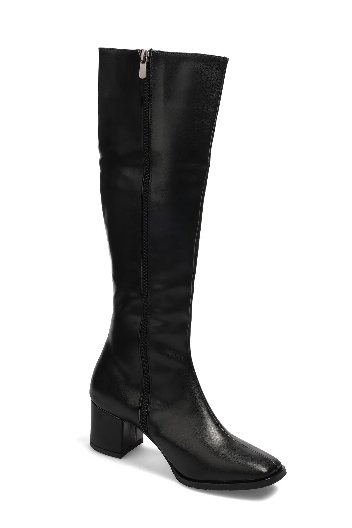Mio Gusto  Courtney Schwarzer Damen-Stiefel mit seitlichem Reißverschluss, dünne, mit Kunstfell gefütterte, stumpfe Zehenpartie