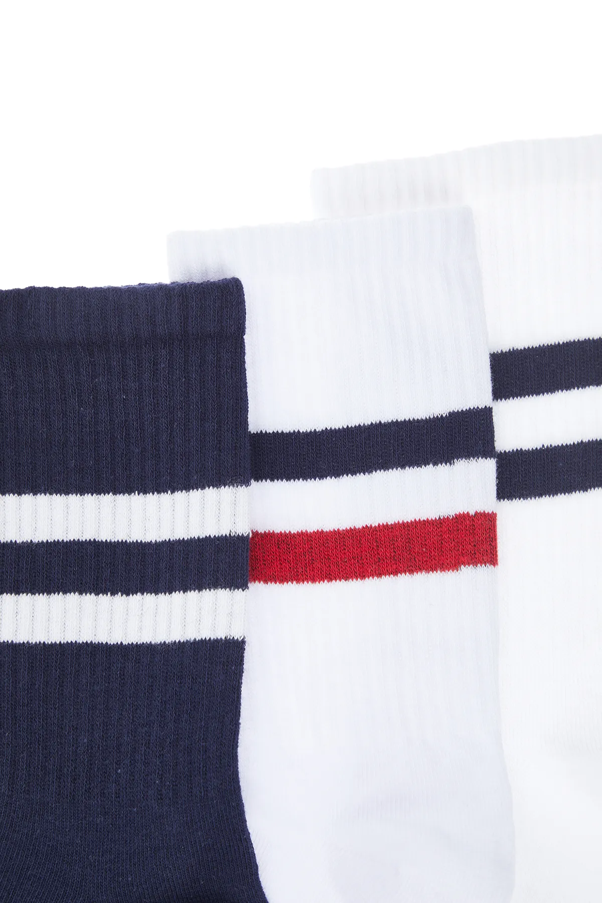 Trendyol Collection  Marineblau-weiße Unisex-College-Tennissocken aus Baumwolle mit Streifen in mittlerer Größe, 3-teilig