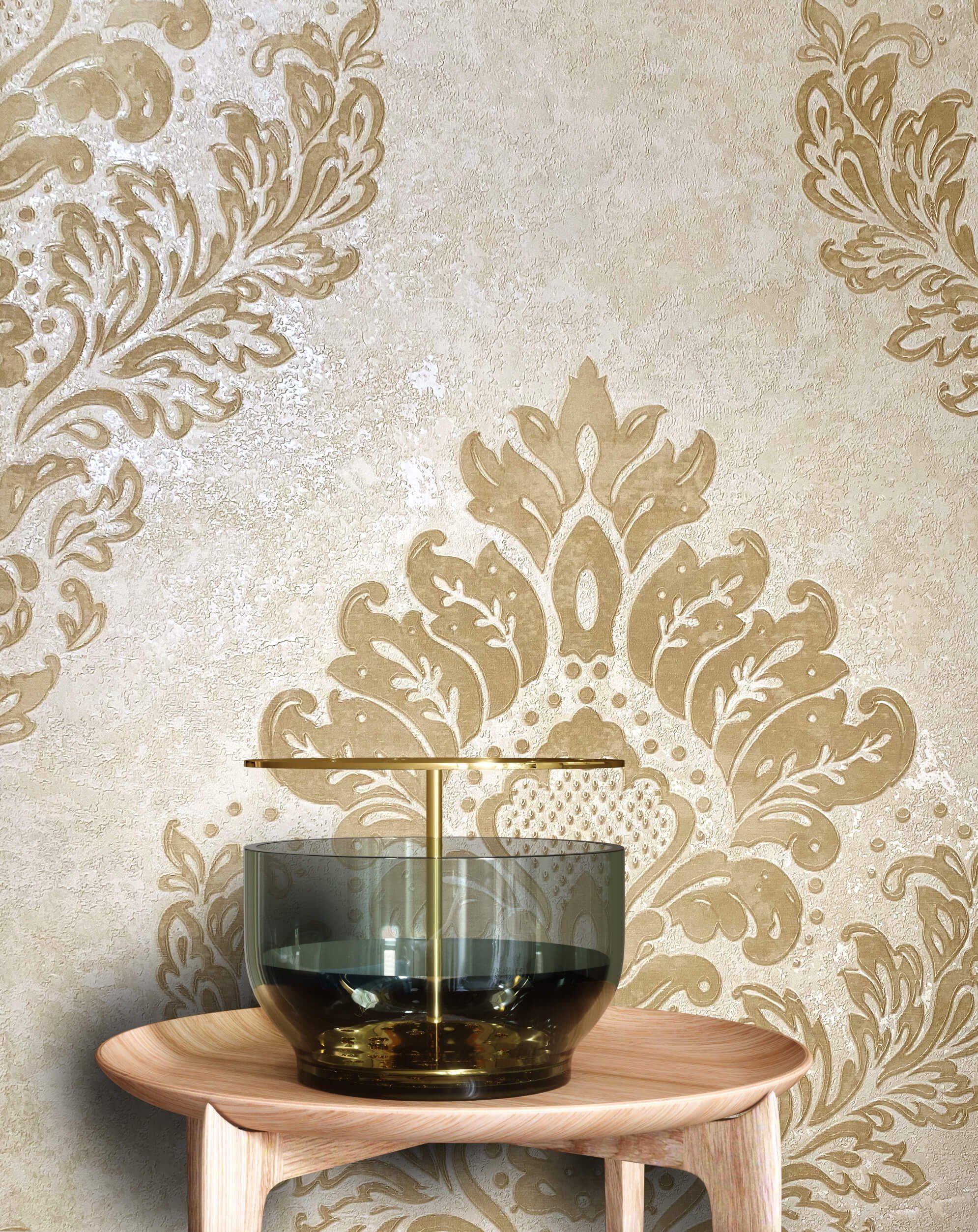 Newroom Vliestapete, Beige Tapete Barock Ornament - Barocktapete Creme Braun Glamour Modern Prunk für Wohnzimmer Schlafzimmer Küche