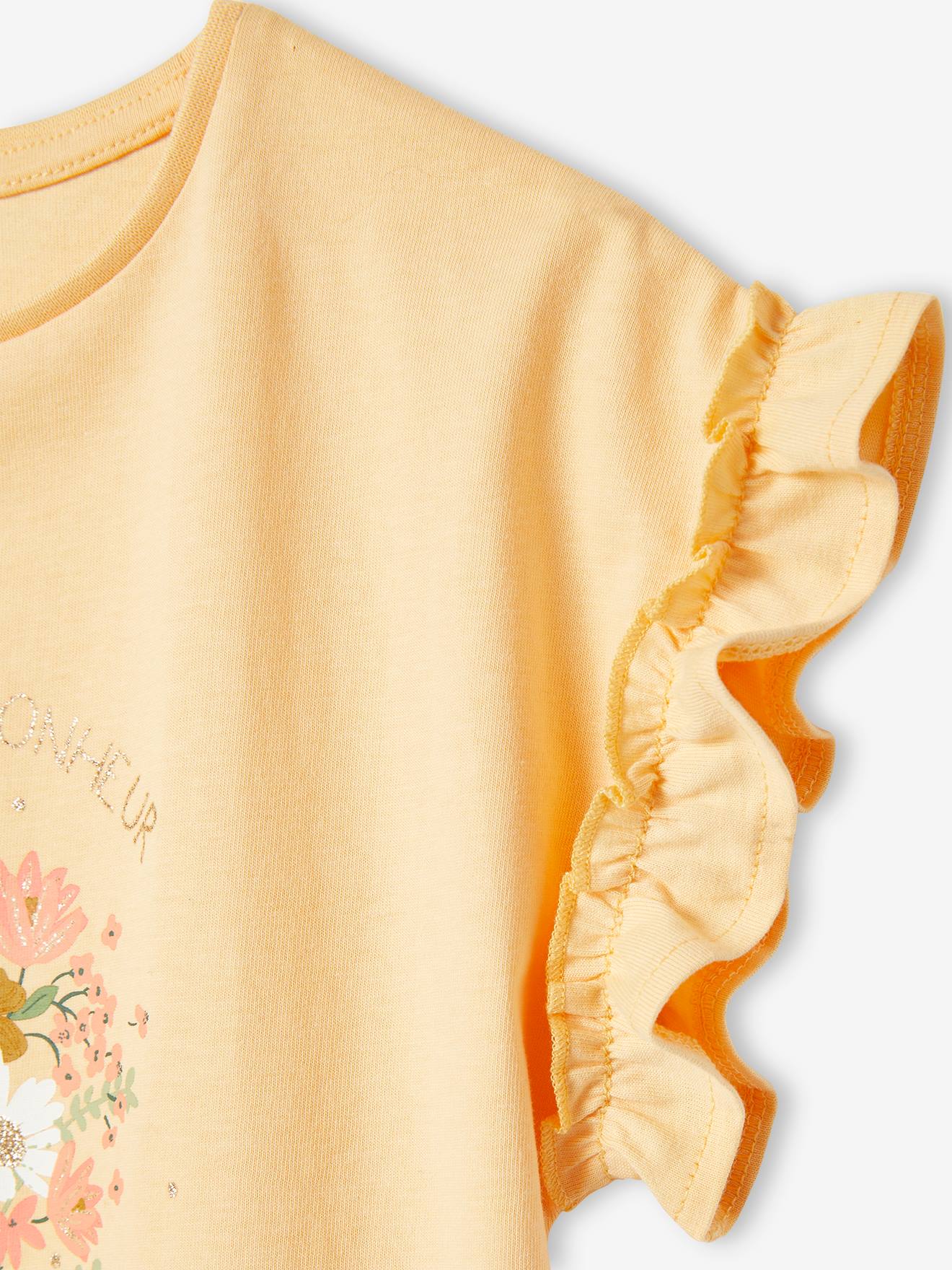 T-shirt à motif irisé fille manches courtes volantées mauve
