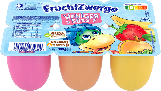 Danone Fruchtzwerge weniger süß Erdbeere, Aprikose, Banane