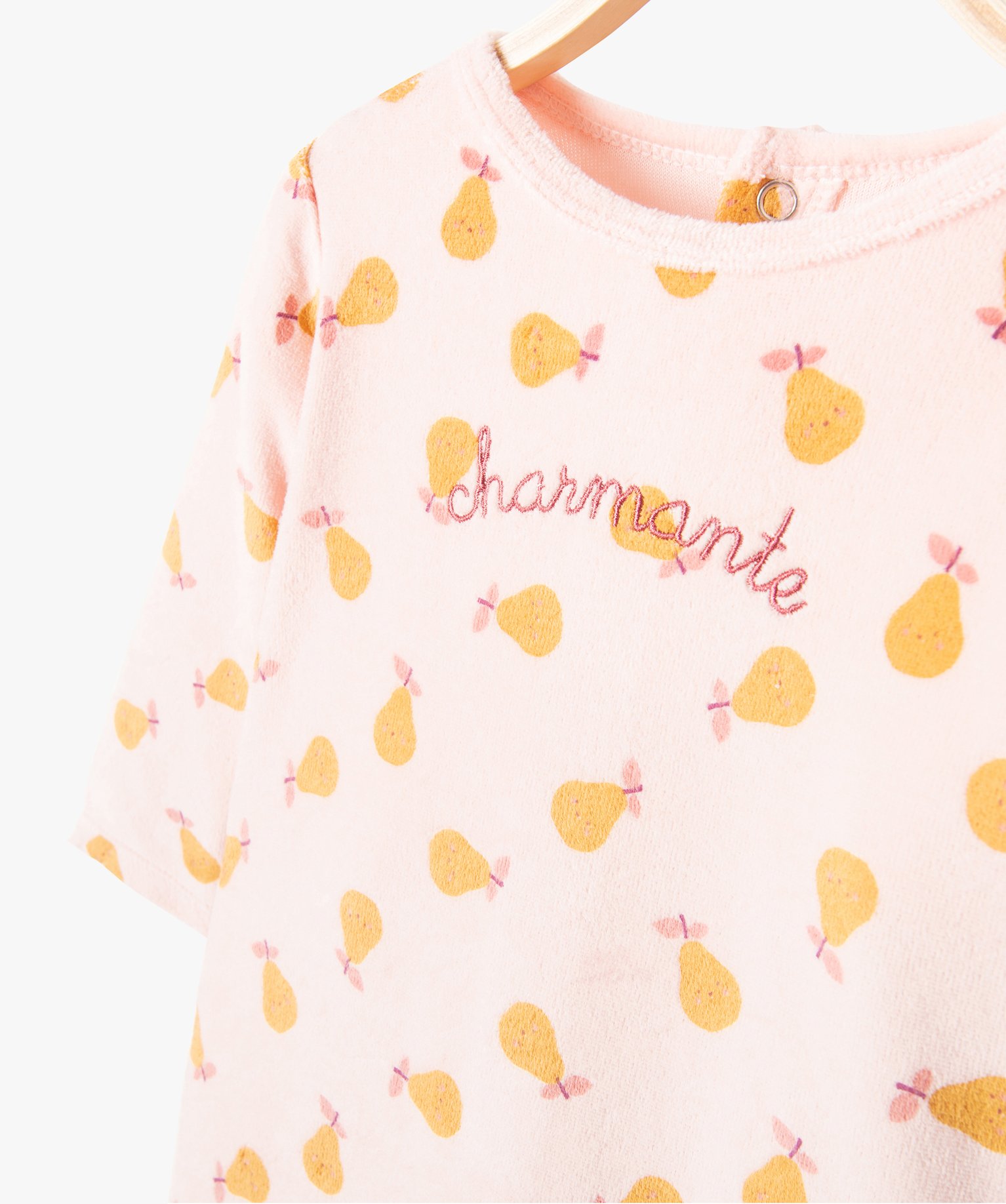 Pyjama bébé fille en velours imprimé poires et broderie rose | GEMO