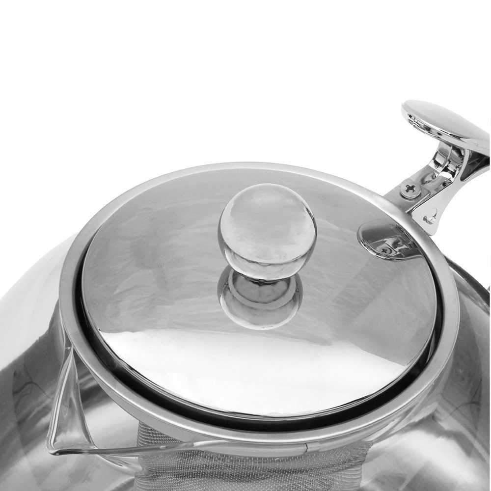 Deuba Teekanne, Glas Mit Siebeinsatz 1200ml Herausnehmbaren Edelstahl Filter Sieb Teesieb Hitzebeständig Glaskanne Deckel