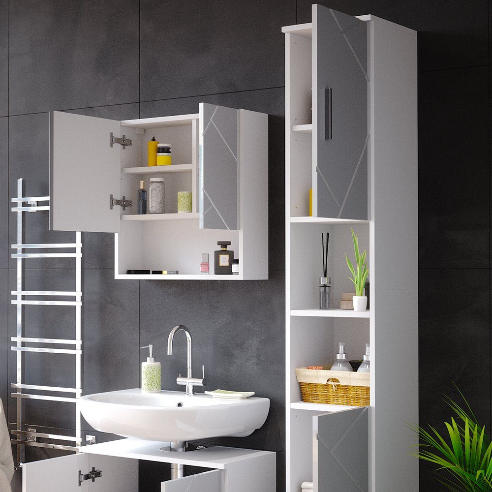 Vicco Hochschrank Badschrank Badezimmerschrank IRMA Weiß Hochglanz