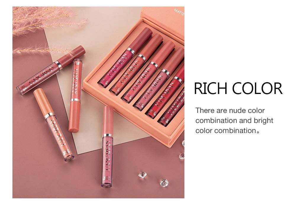 POCHUMIDUU Lippenstift-Set 6 Stück matt flüssiger Lippenstift Set Makeup Lippenstift, 6-tlg., Natürliche Farbe Makeup Geschenk für Frauen