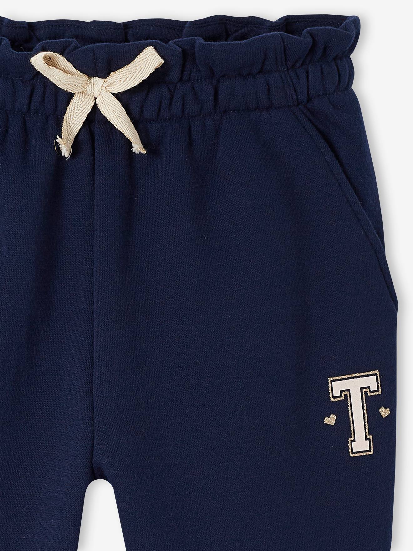 Pantalon jogging en molleton fille ceinture paperbag marine