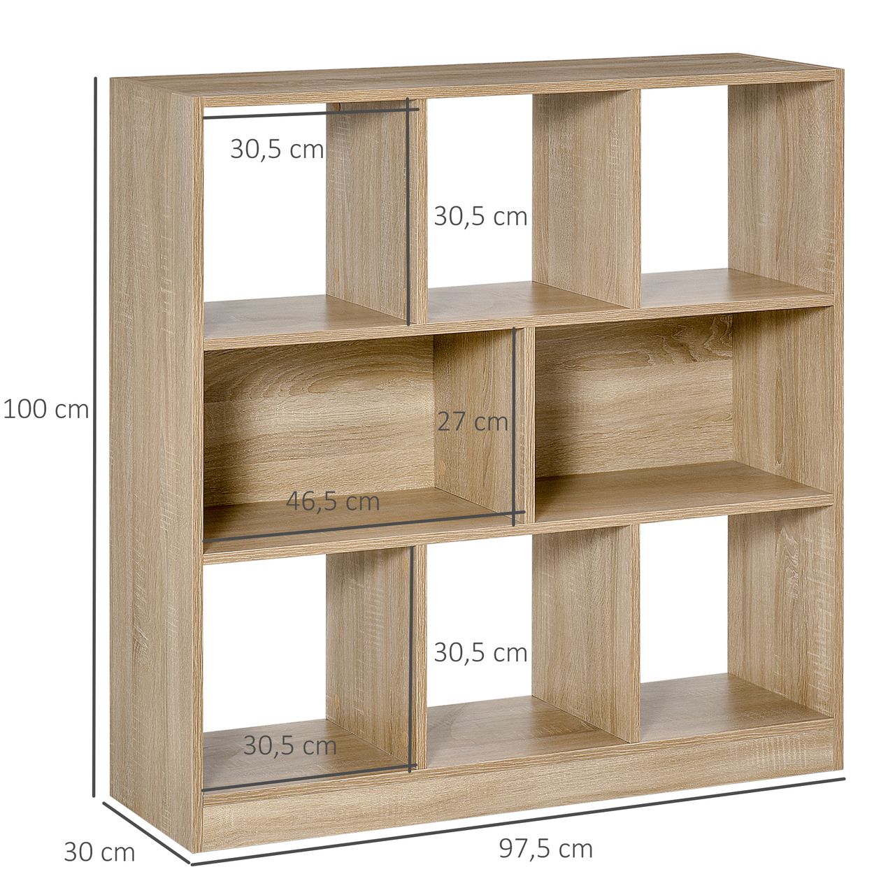 HOMCOM Bücherregal 3-stöckige Bücherregal Büroregal Home-Office Spanplatte Natur