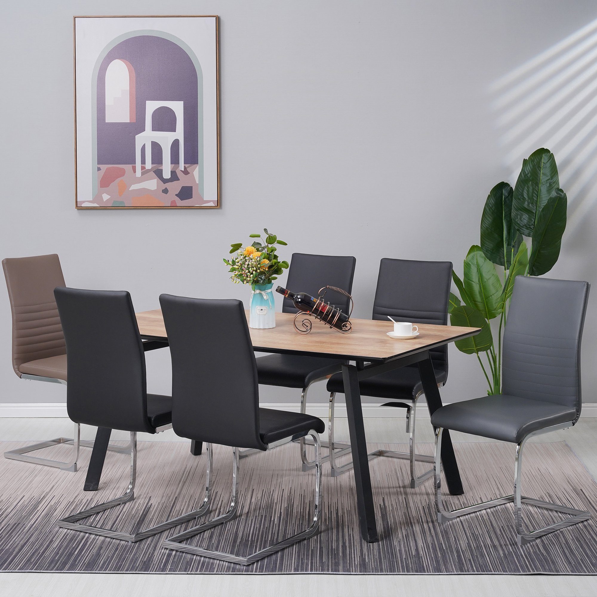 Albatros International Freischwinger Albatros Esszimmerestuhl Küchenstuhl BURANO, Kunstleder Bezug (4er Set, Grau), Esszimmerstuhl Schwingstuhl mit modernem Design, dicke Polsterung