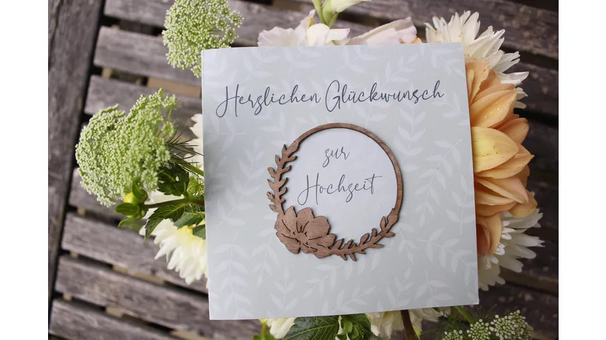 Grußkarte Druck mit Holzschriftzug Blumenring