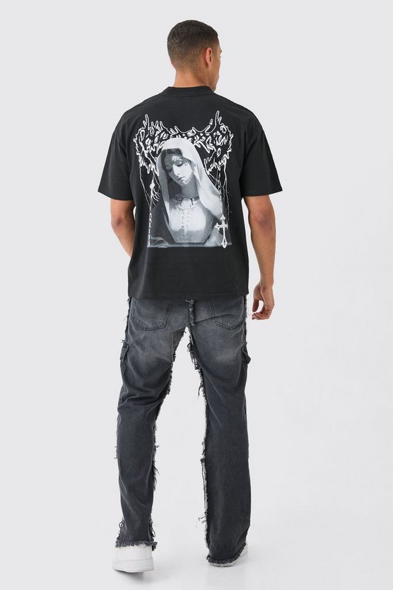 Lockere Cargo-Schlagjeans mit ausgefranstem Saum