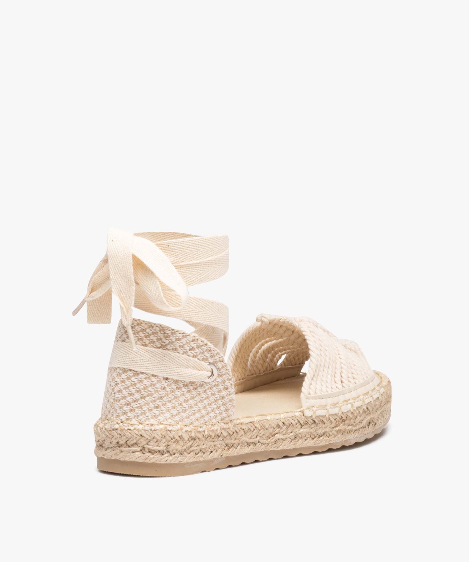 Sandales femme dessus en macramé avec rubans à nouer beige | GEMO