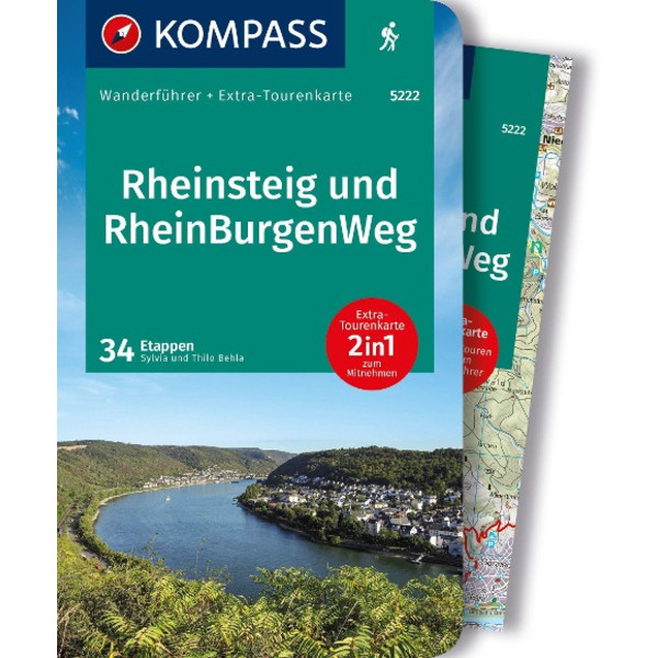 KOMPASS WANDERFÜHRER RHEINSTEIG RHEINBURGENWEG, 34 ETAPPEN
