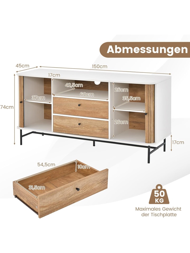 COSTWAY Sideboard 150x45x74cm in Weiß günstig kaufen onesize