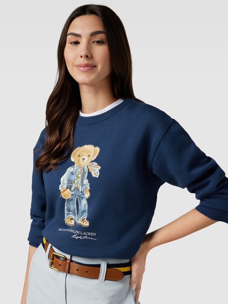 Sweatshirt aus Baumwoll-Mix mit Motiv-Print in marineblau