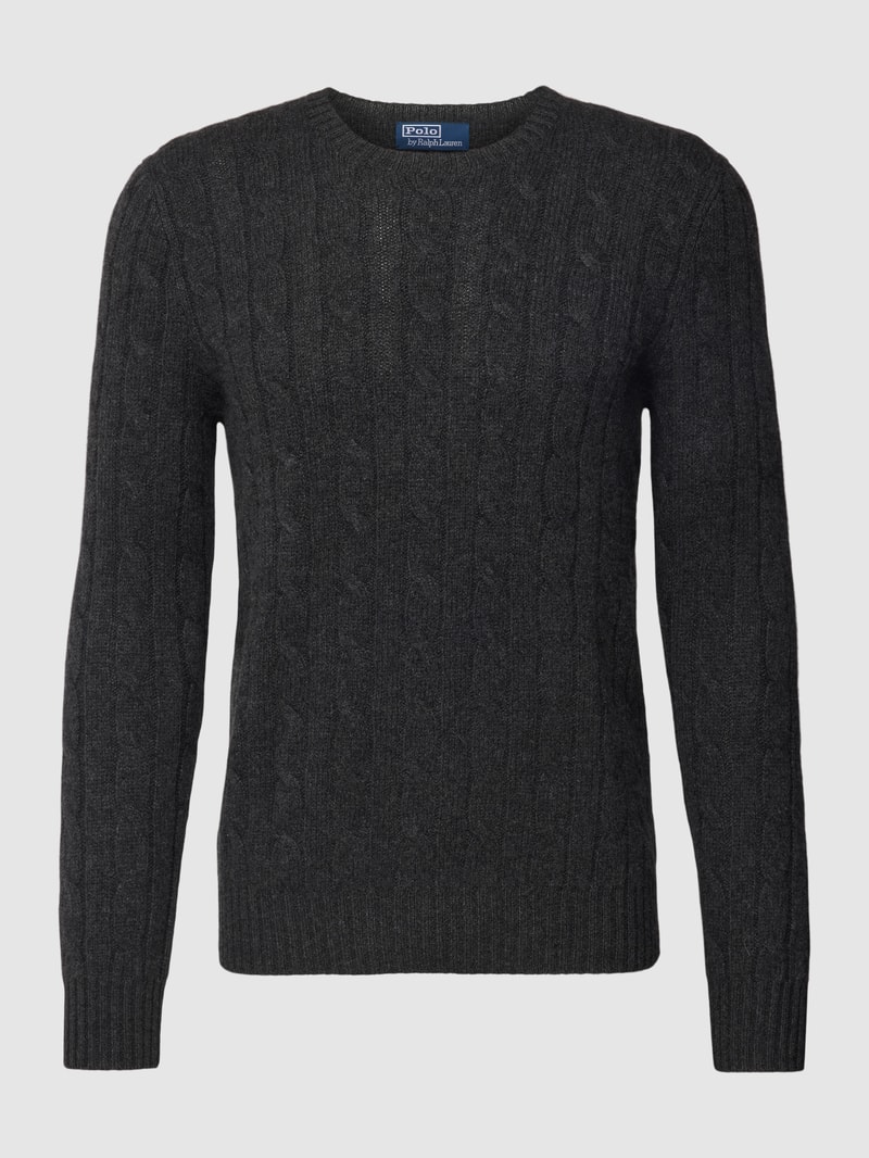 Kaschmirpullover mit Zopfmuster in dunkelgrau meliert