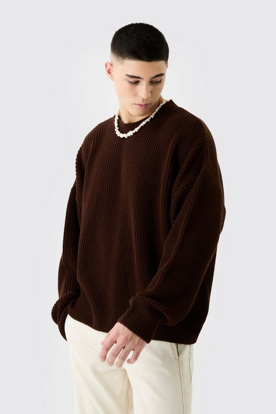 Kastiger gerippter Rundhals-Pullover