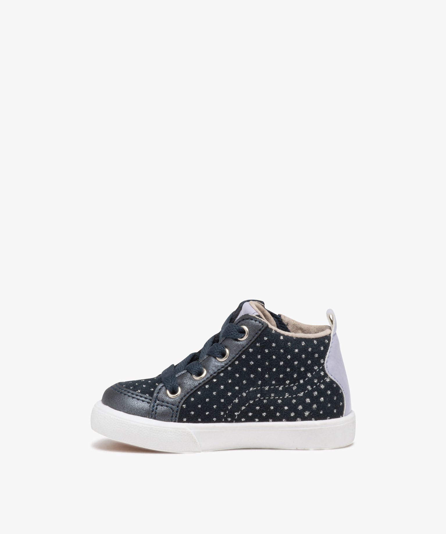 Baskets bébé fille mid-cut en cuir à petits pois scintill... marine | GEMO